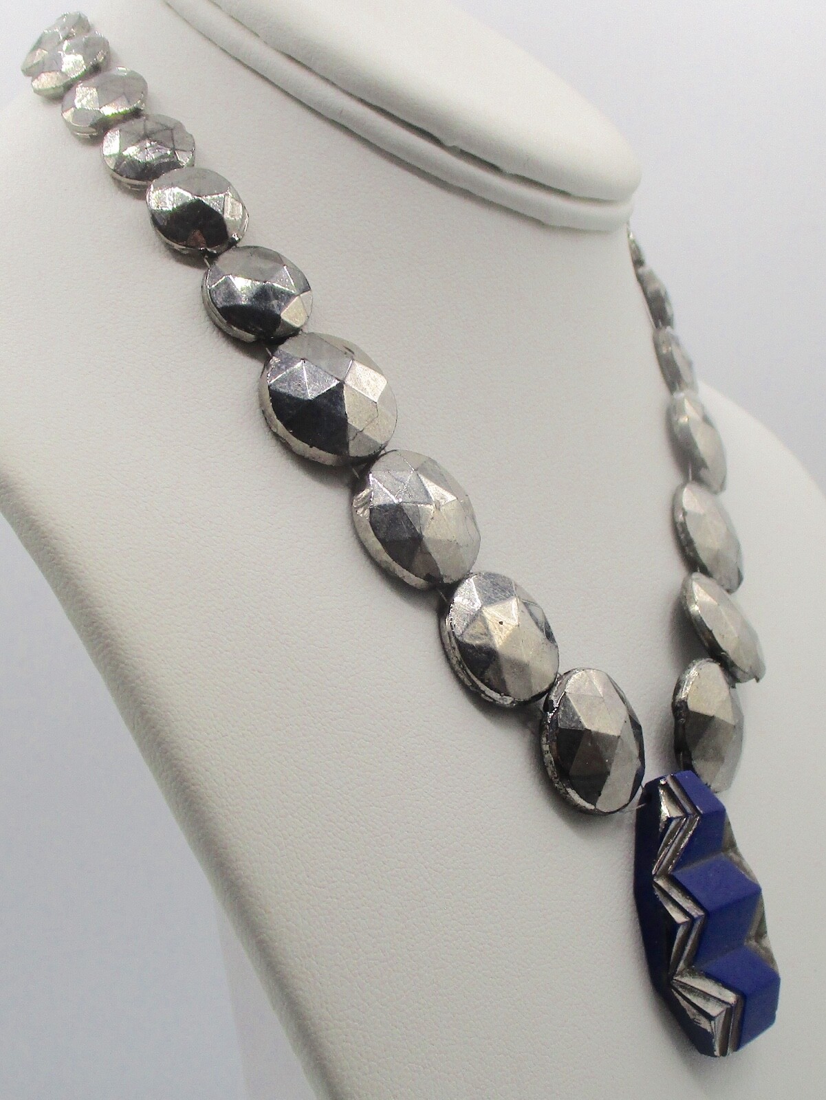 Vintage Art-Deco Glass Choker/ Glass Lapis Lazuli & Faceted Glass Silver Beads