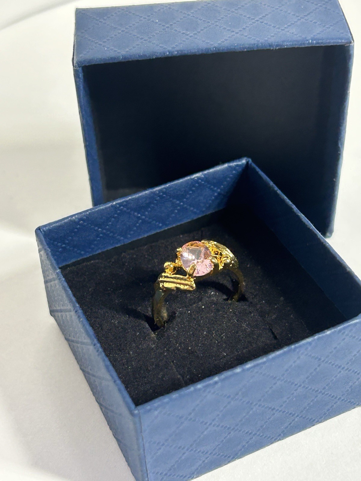 Vintage Pink Cubic Zirconia Ring Gold Plated Womens Size 6.5