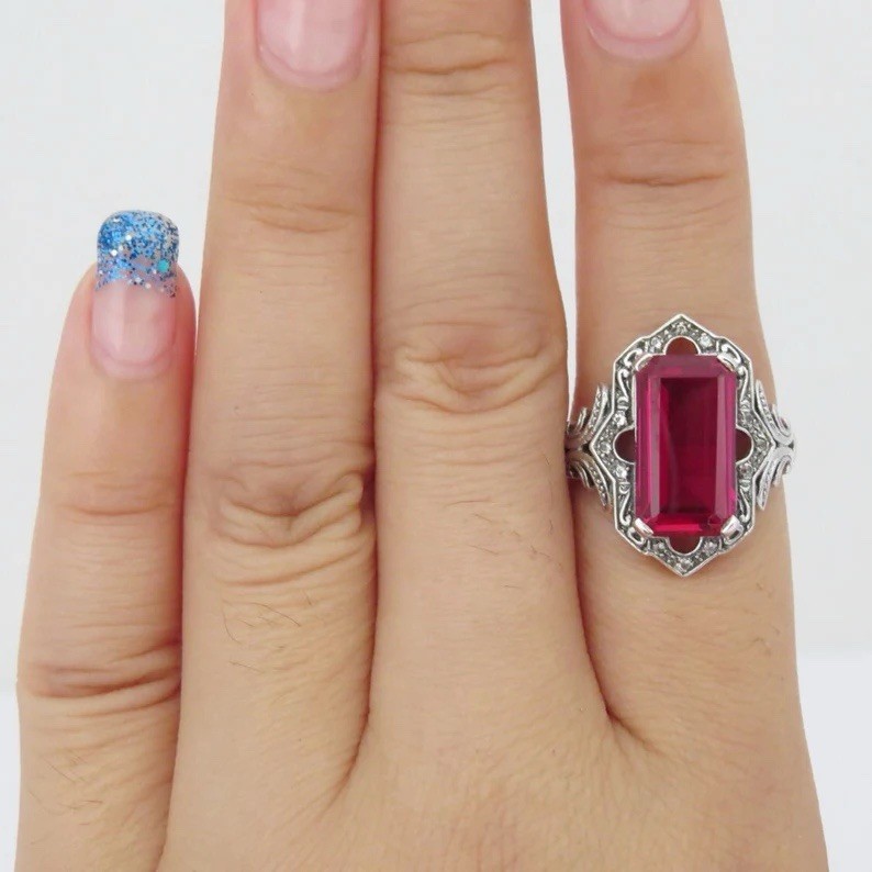 Vintage Victorian Style Ruby Gorgeous Estate Ring 935 Silver Antique Jewelry