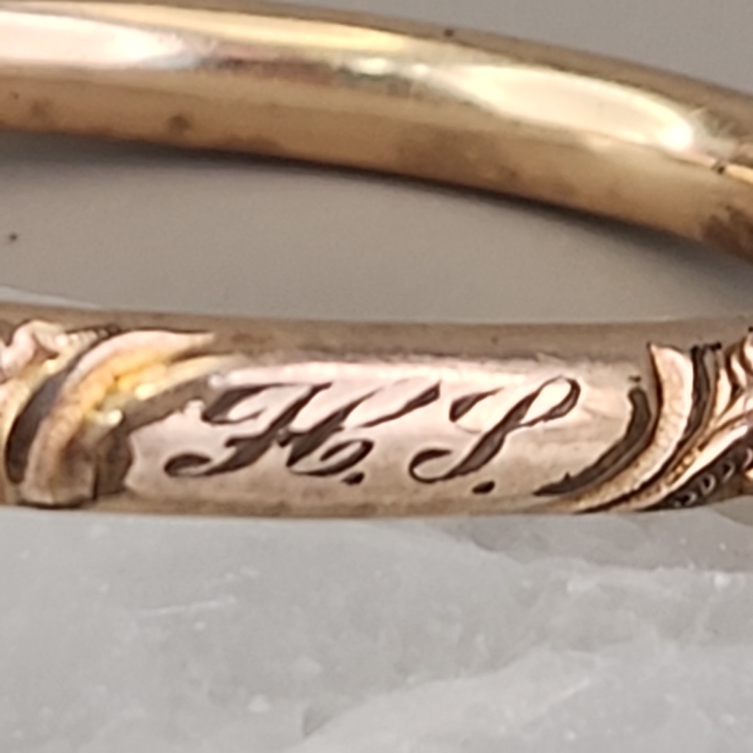 Antique Victorian Bangle Bracelet Floral Motif Etched HP Gold Filled 6.25″