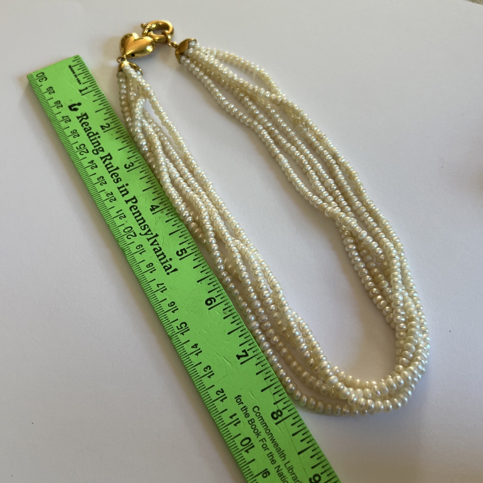 Vintage Multi-Strand Freshwater Pearl 18” Necklace Gold Tone Heart Clasp