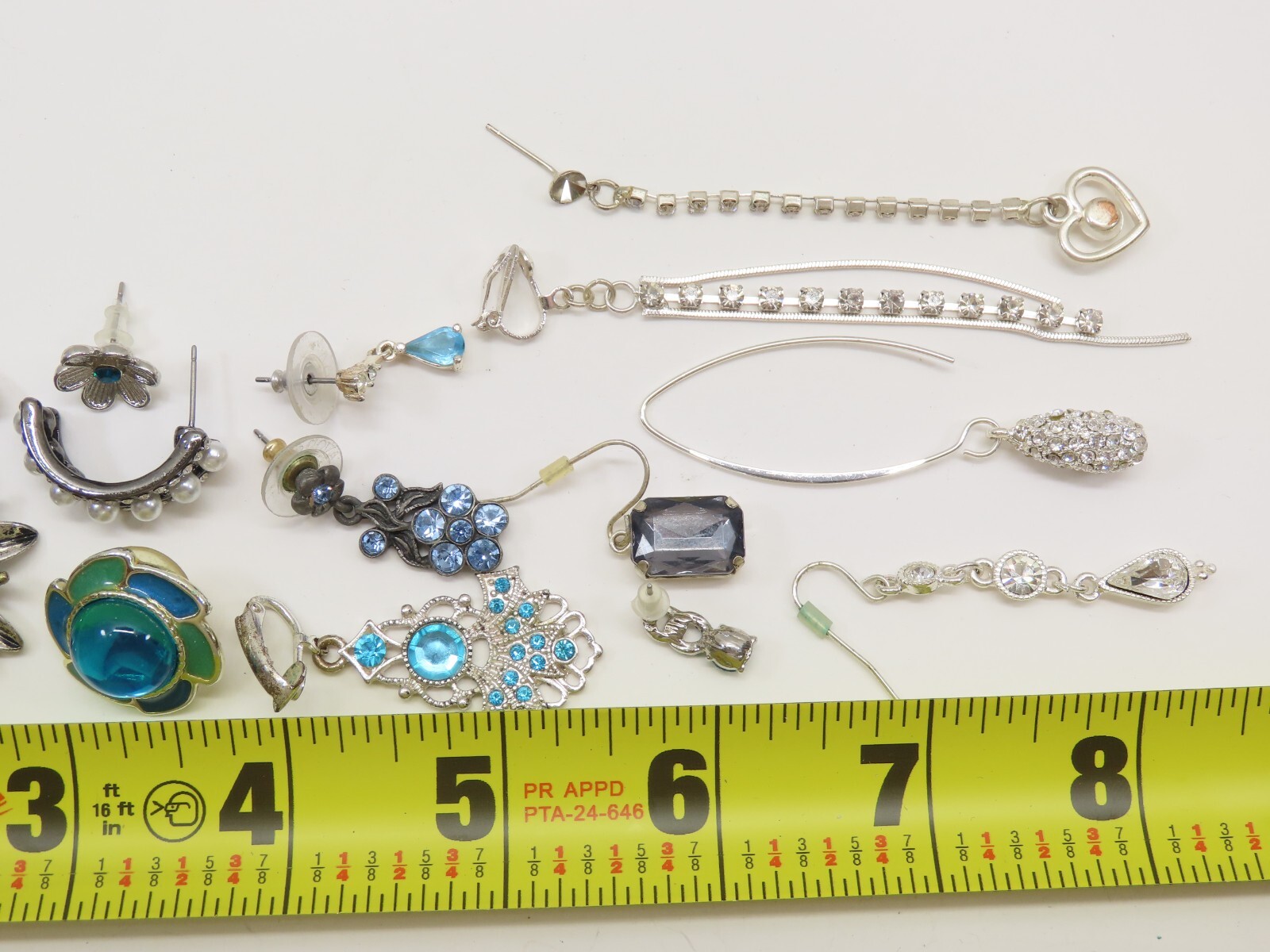 VTG Dangle Earrings Lot Pierced 1 Clip Silver Tone Blue Clear Rhinestones D2115