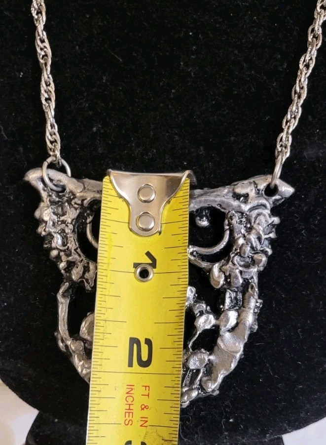 Vintage Brutalist Owl Abstract Pendant Necklace Silvertone
