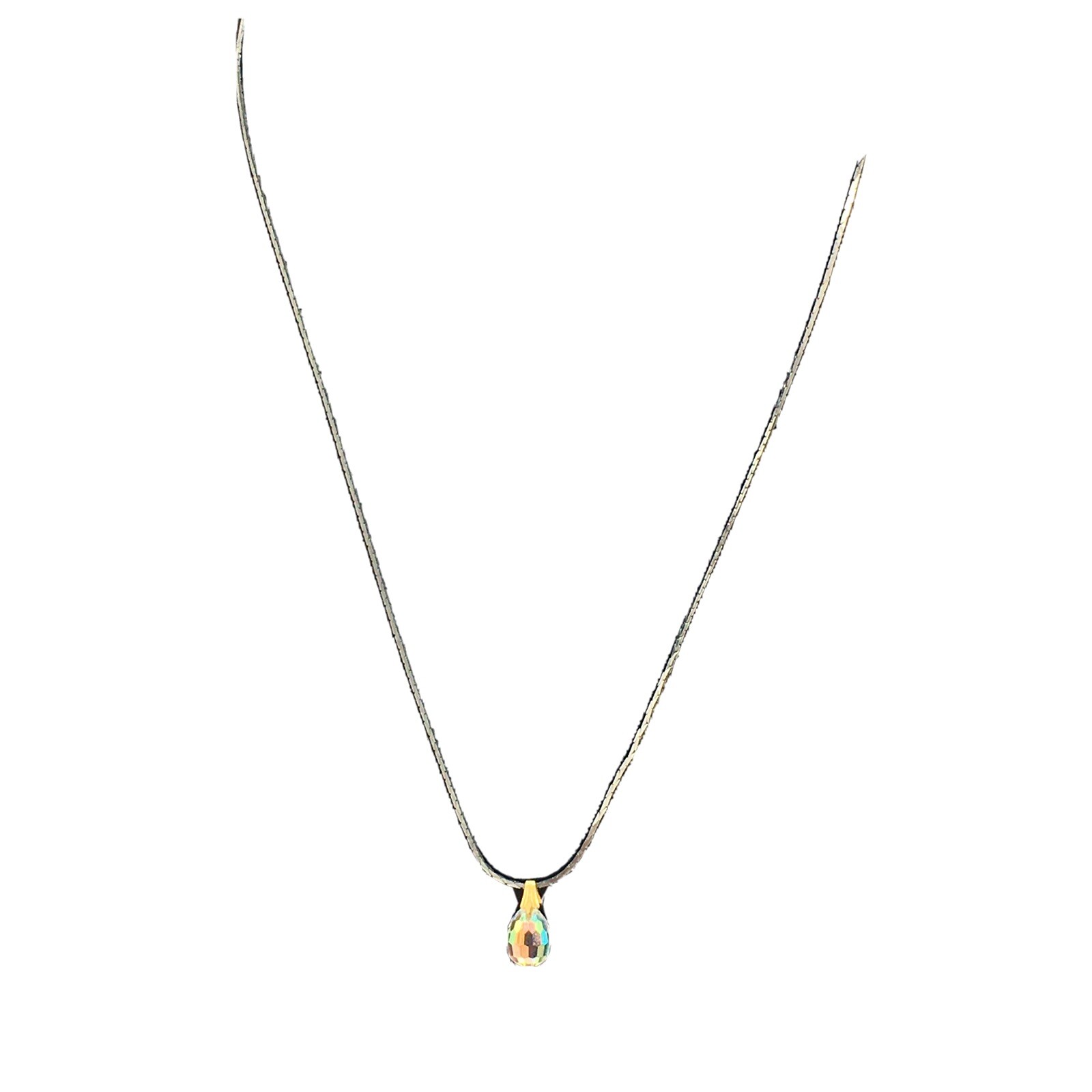 18” Silver Tone Chain Teardrop Faceted Prism GlassCrystal Bead Pendant Necklace