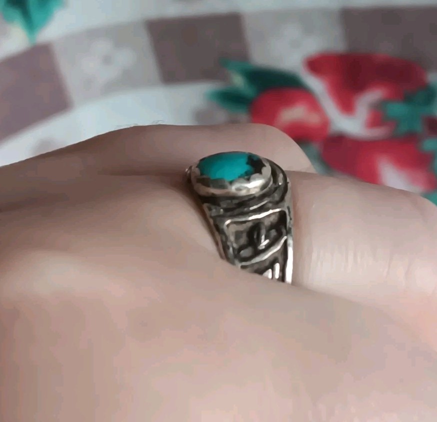 Vtg *Bent Band* Sterling Silver Turquoise Ring Southwestern Sombrero Size 6.75