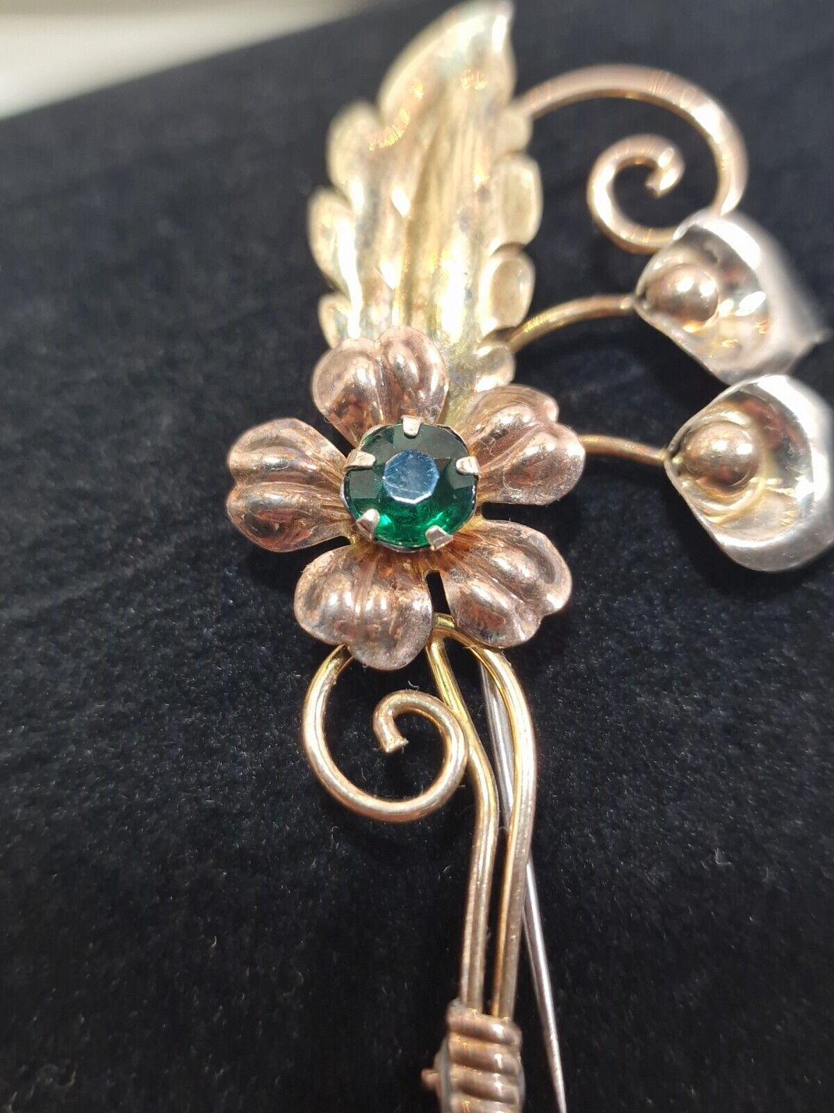 VTG Van Dell 1/20th 12K Gold Fill & Rhinestone Brooch, Silver? ! *66
