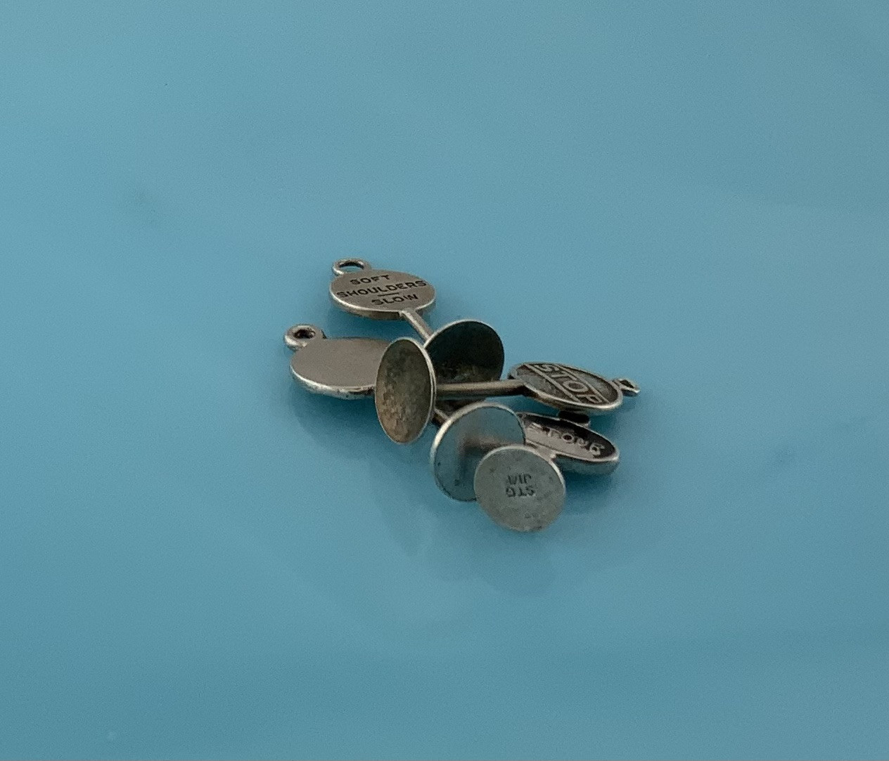 Vintage Sterling Silver Double Sided Stop Enamel Detour Street Sign Charms 4