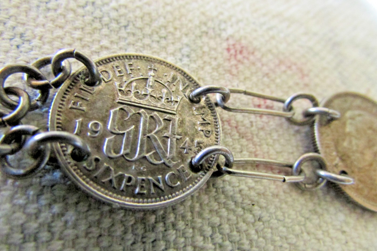 VINTAGE KING EDWARDS 7 PENCE 1944-45 COINS NICKEL SILVER BRACELET