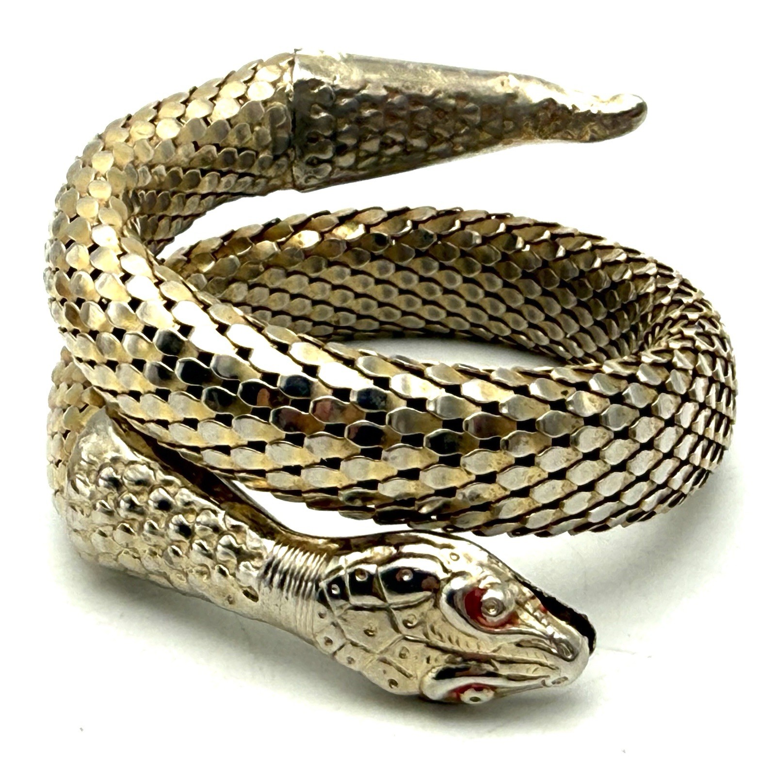 Vintage Snake Coil Mesh Wrap Bracelet Gold Played Serpent Unsigned