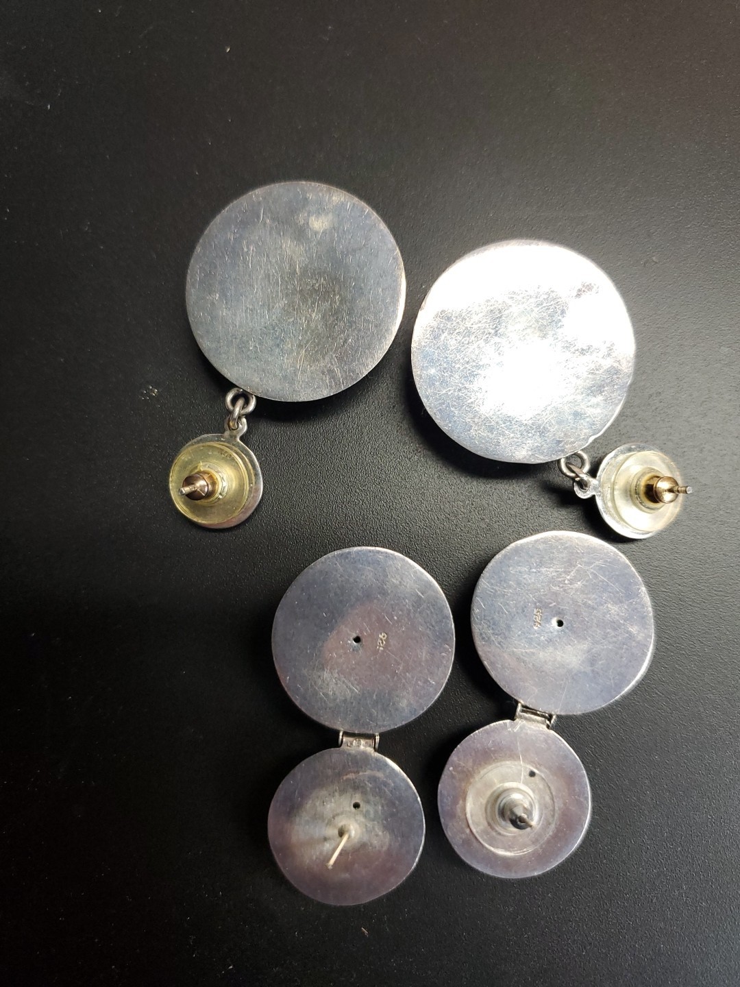 30g Two Pair Of Circular Vintage .925 Sterling Silver Earrings+