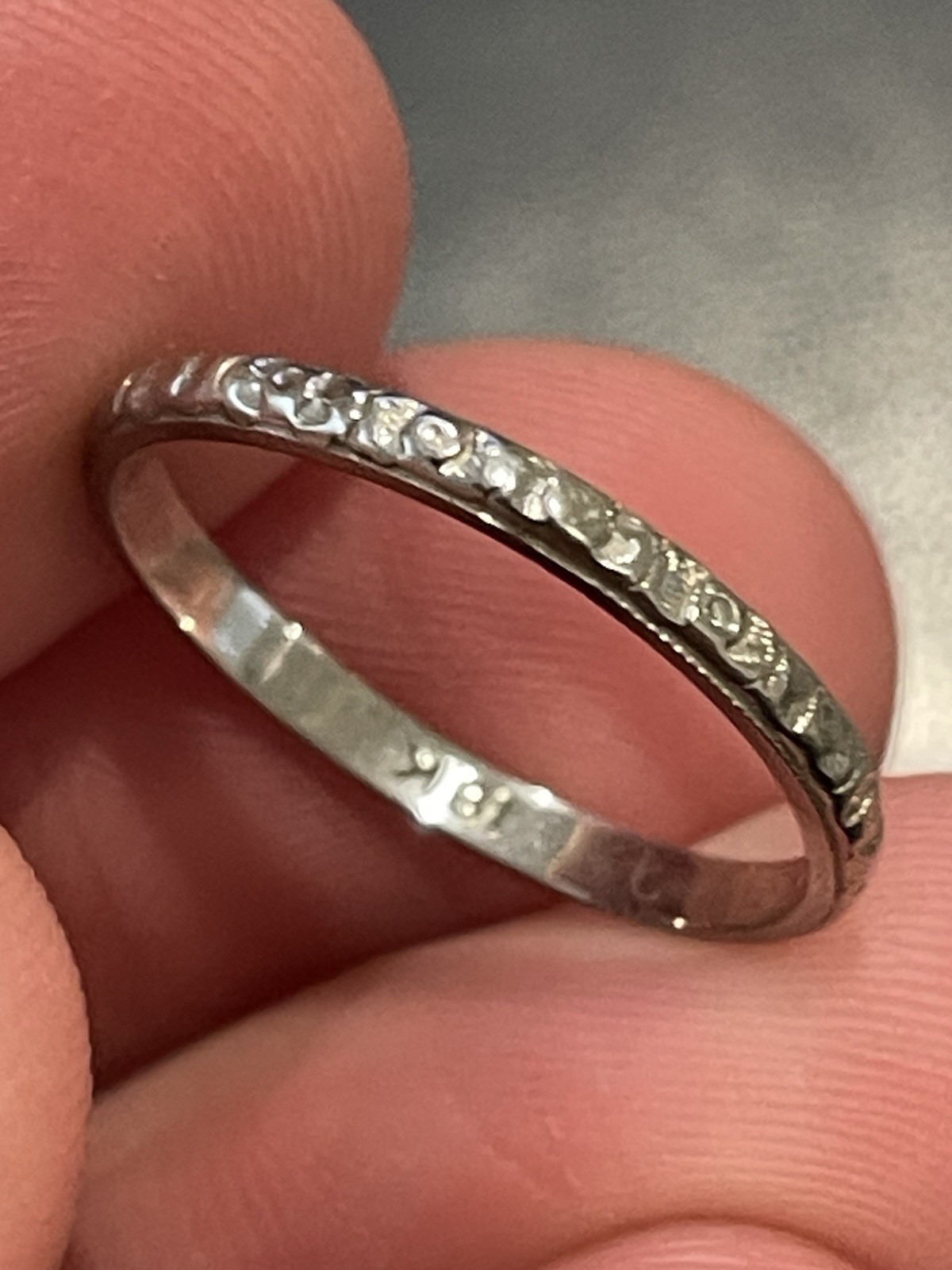 1920s Art Deco 18K Solid White Gold Fancy Engraved Wedding Band Fancy! 1.3GR!