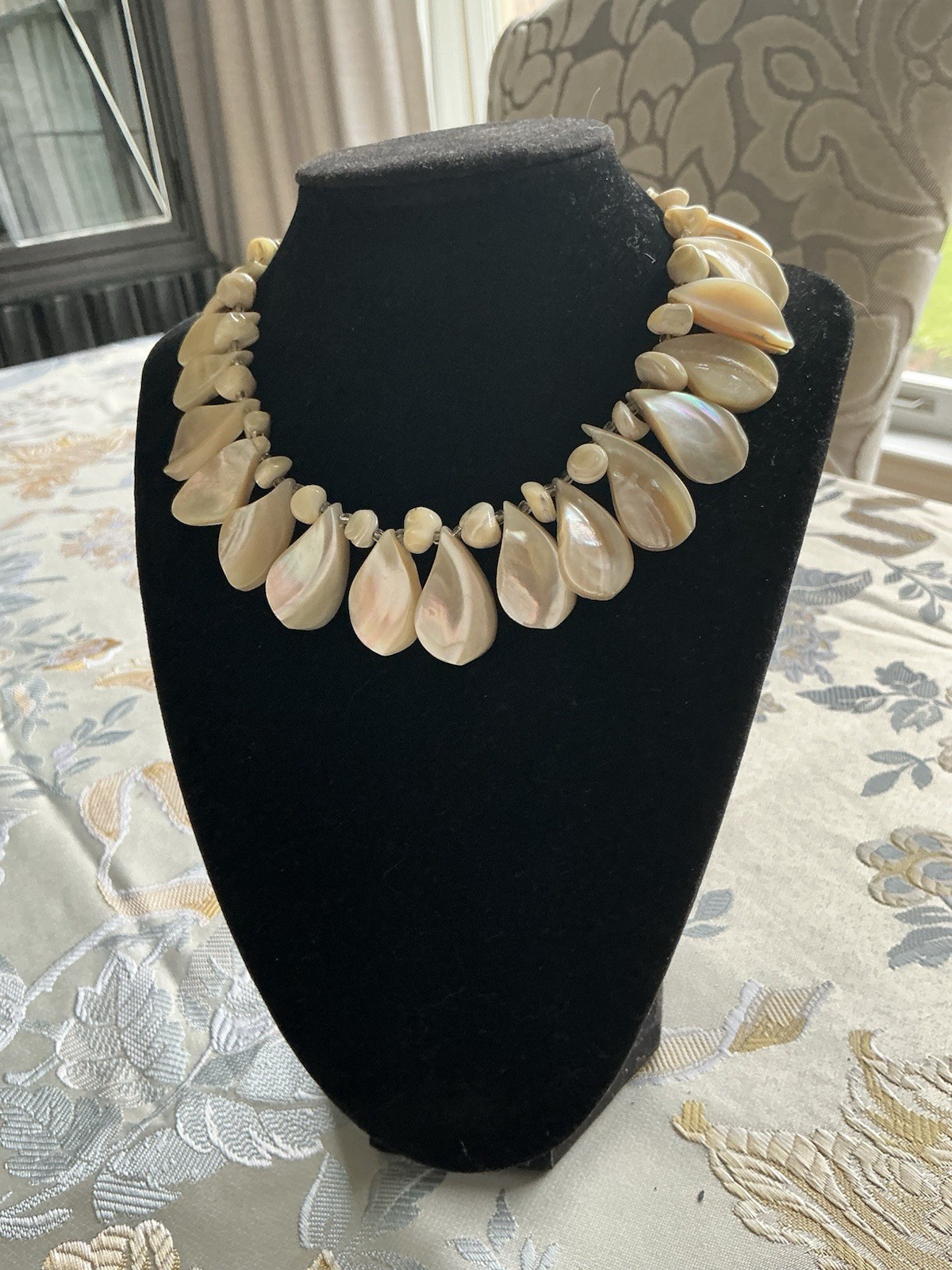 Vintage Mother Of Pearl Fringe Collar Choker Necklace Japan Mid Century