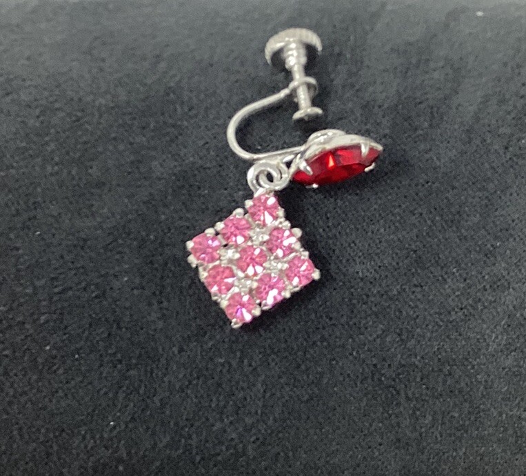 Vintage Pink And Red Rhinestone 16” Necklace Set With Earrings