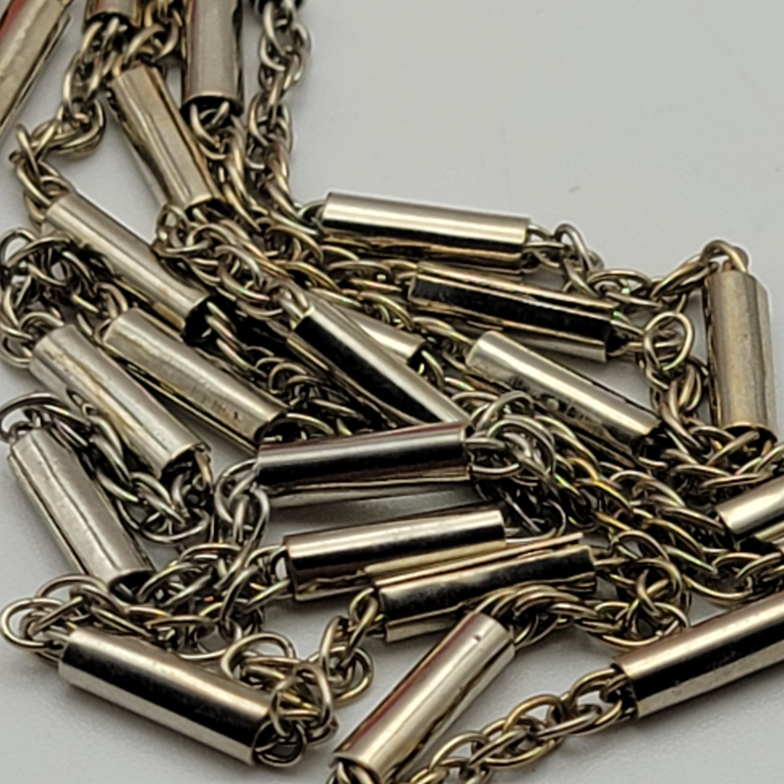 Vintage Silver Tone Bar Link Chain Necklace 36″ Spring Ring Clasp