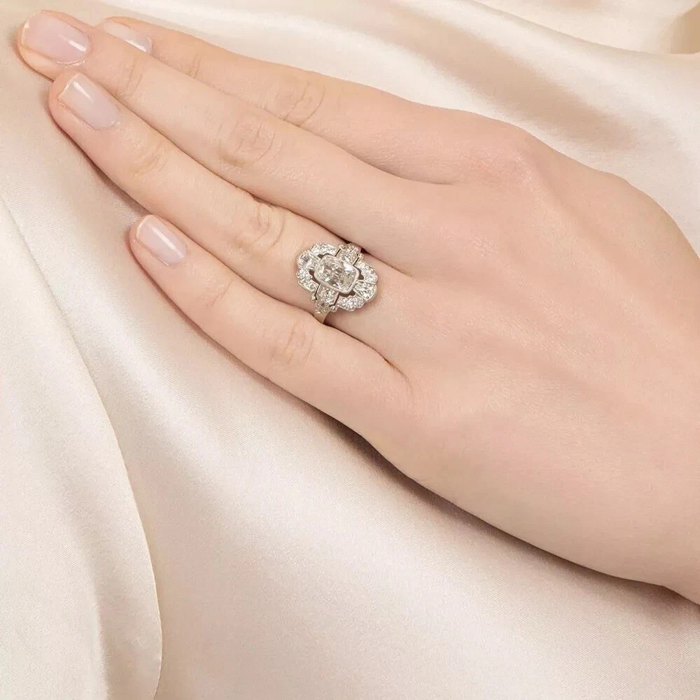 Art Deco Vintage Style 4.29Ct Lab Created Diamond Wedding 14K White Gold FN Ring