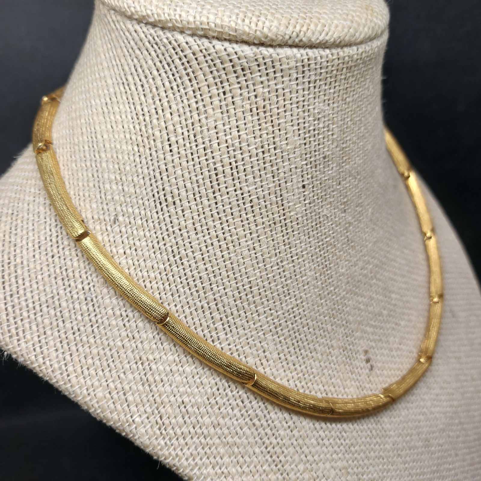 Vintage Textured Bar Link Gold Tone Choker Necklace