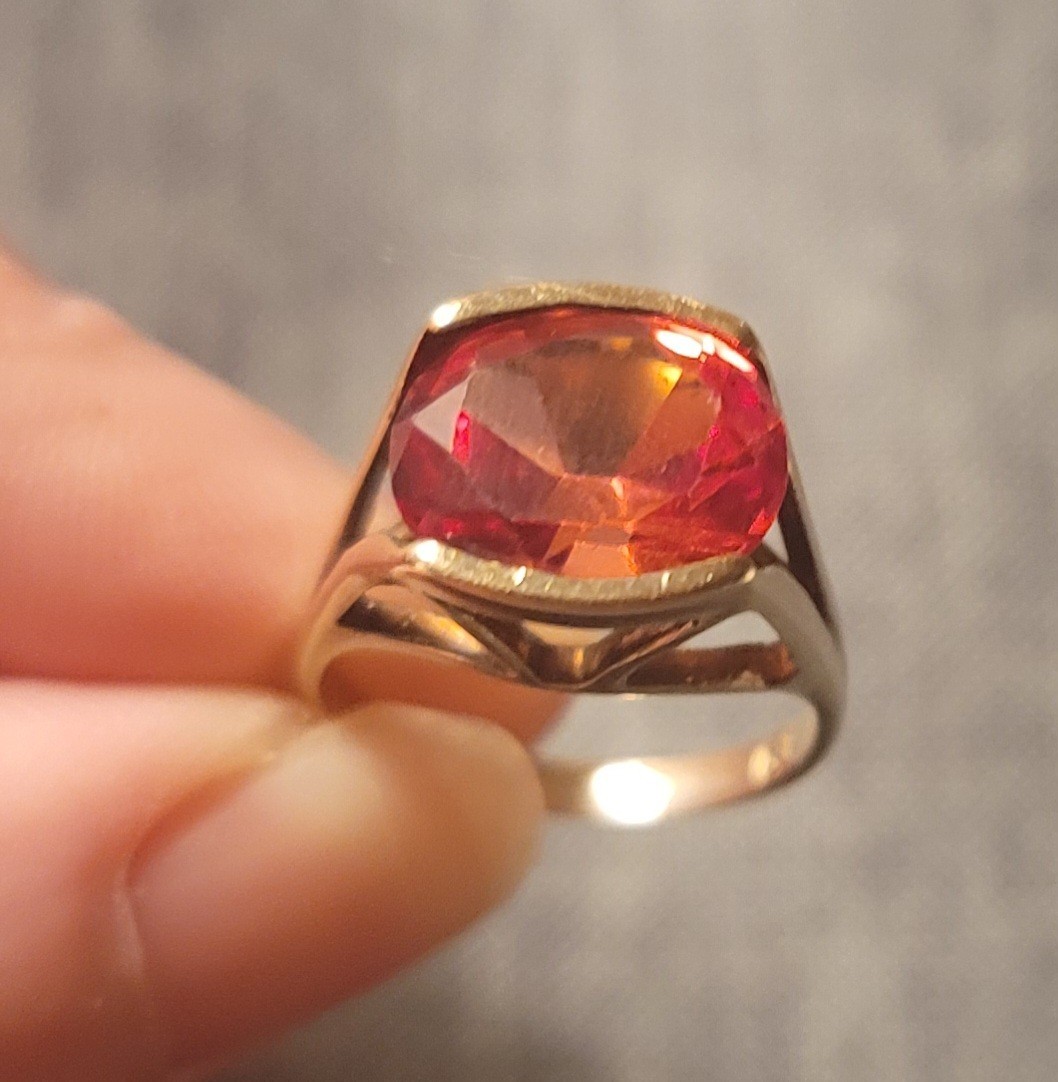 Vintage Mid-Century 14K Vivid Reddish-Orange Sapphire, Approx. 6.00 Carats