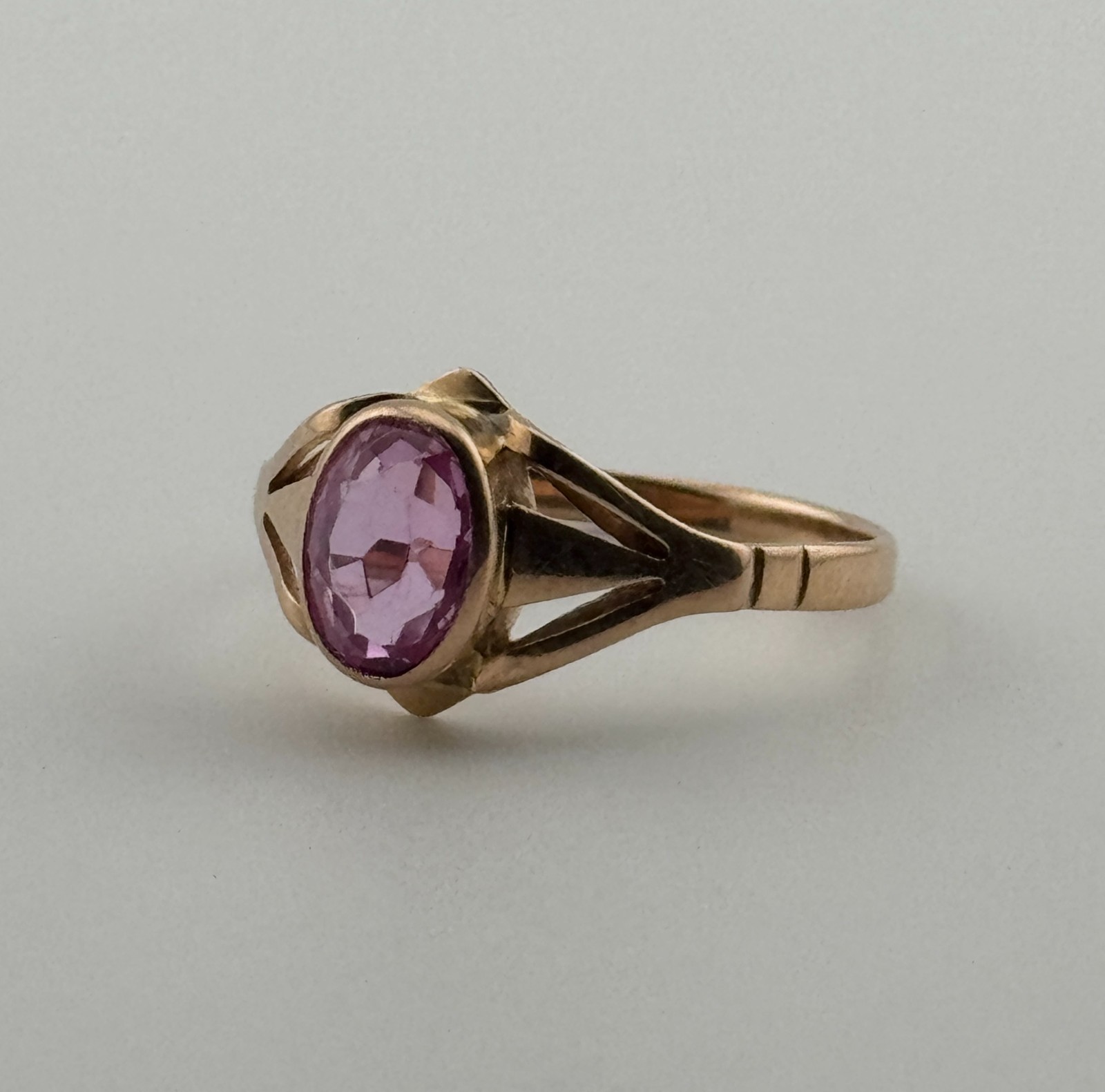 Soviet 14K Rose Gold Ruby Ring Vintage USSR 583 Hallmark Ukraine
