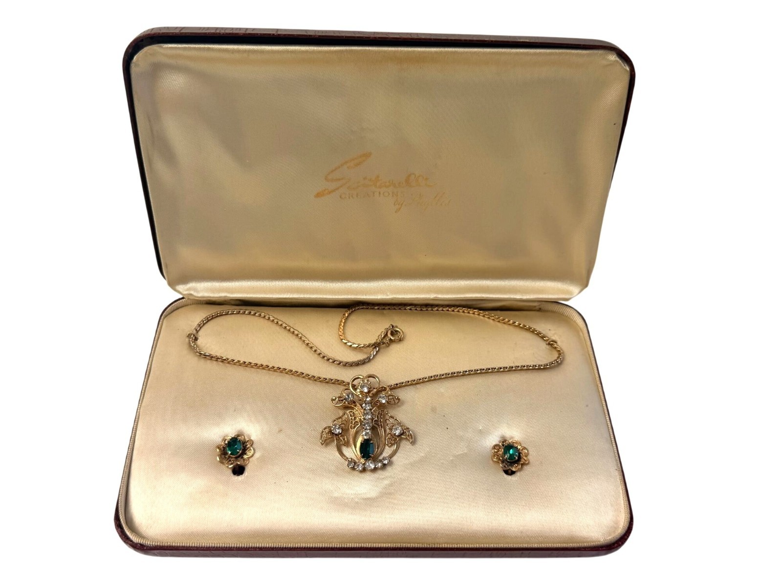 Vintage Gold Electroplate Scitarelli Creations Necklace Earrings Set w Tag & Box