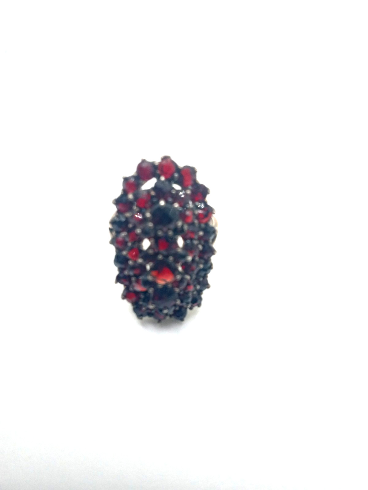Antique Silver Bohemian Czech Garnet 3 Row Cluster Cocktail Ring Size 5