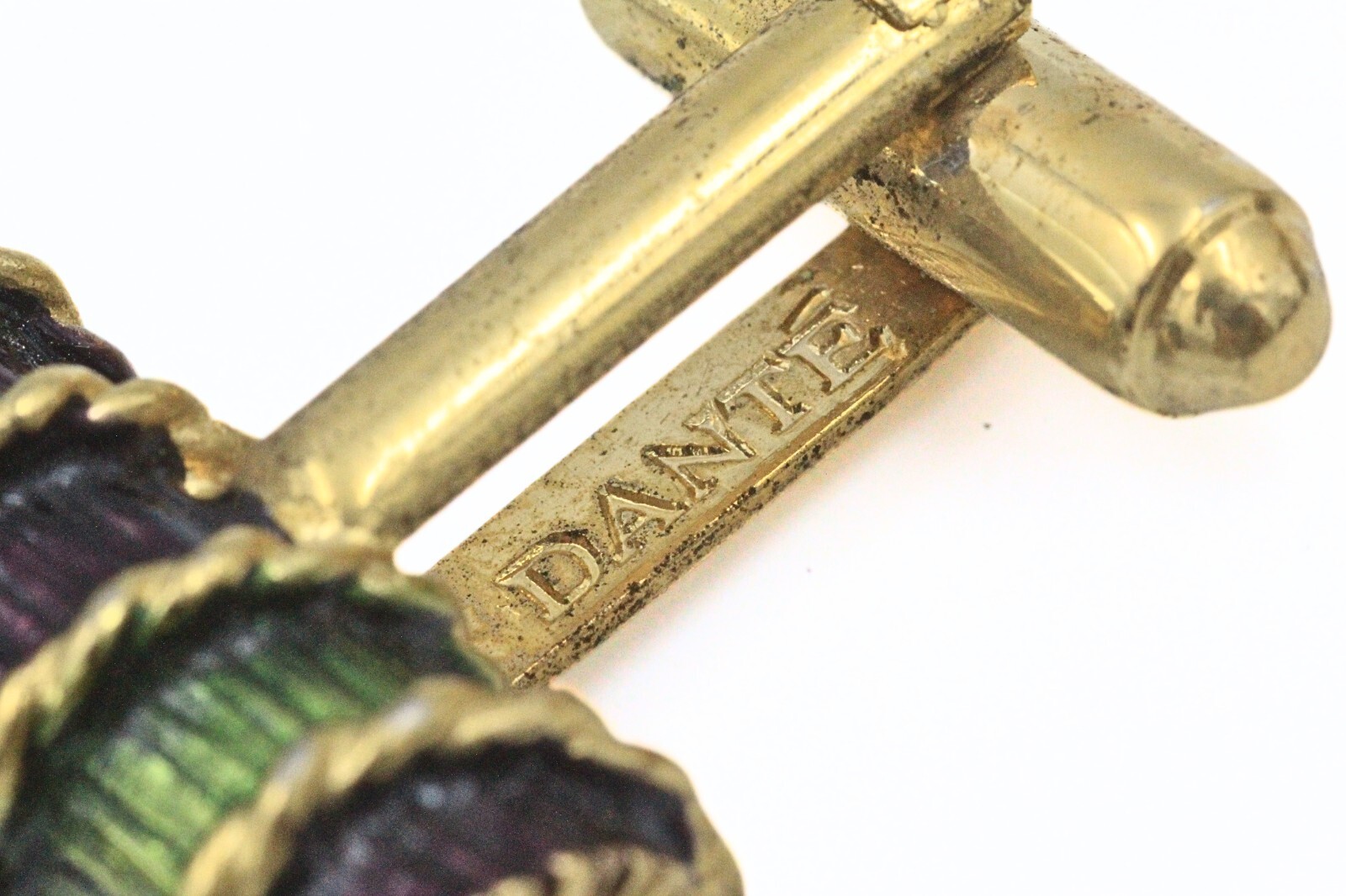Dante Designer Signed Gold Plate Enamel Twisted Rope Lumber Cufflinks
