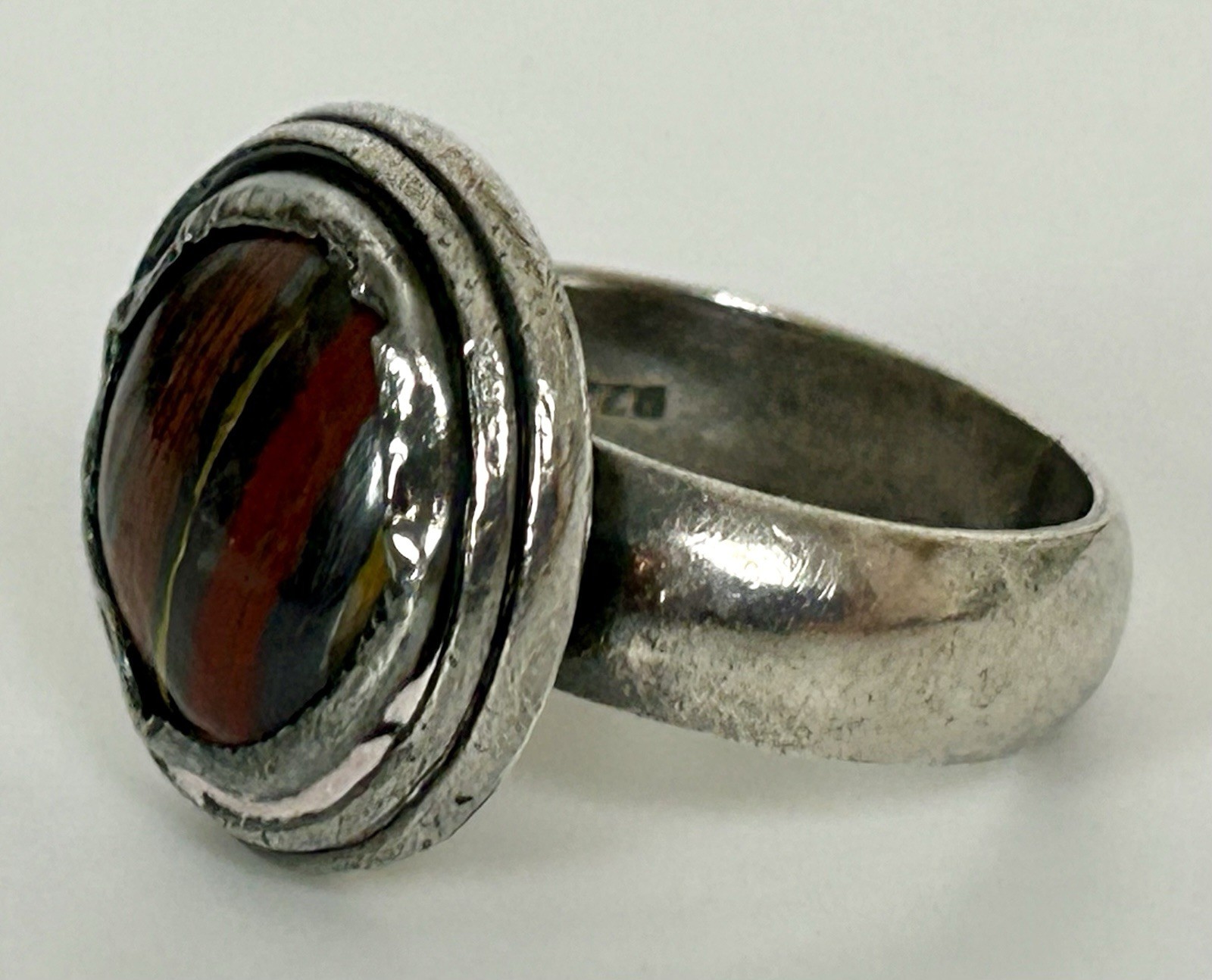 Vintage Sterling Silver Tiger Iron Ring Size 7.5