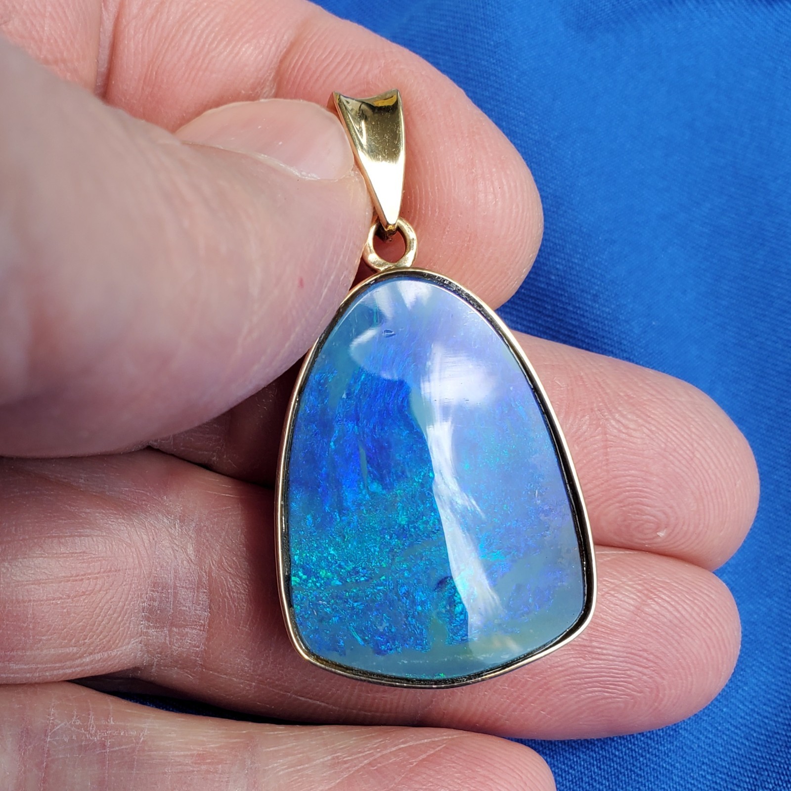 Original EARTH MINED Black Australian OPAL Bezel Set Pendant Deco SOLID 14K GOLD