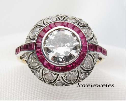 Lab-Created 3.21CT Round Cut Diamond Vintage Art Deco Ring 14K 2-Tone Gold Over