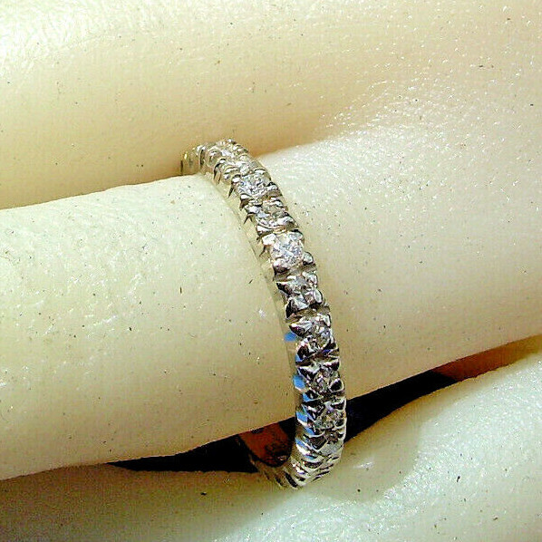 Original EARTH MINED DIAMOND Deco Wedding Band Anniversary Eternity Ring S 8.5