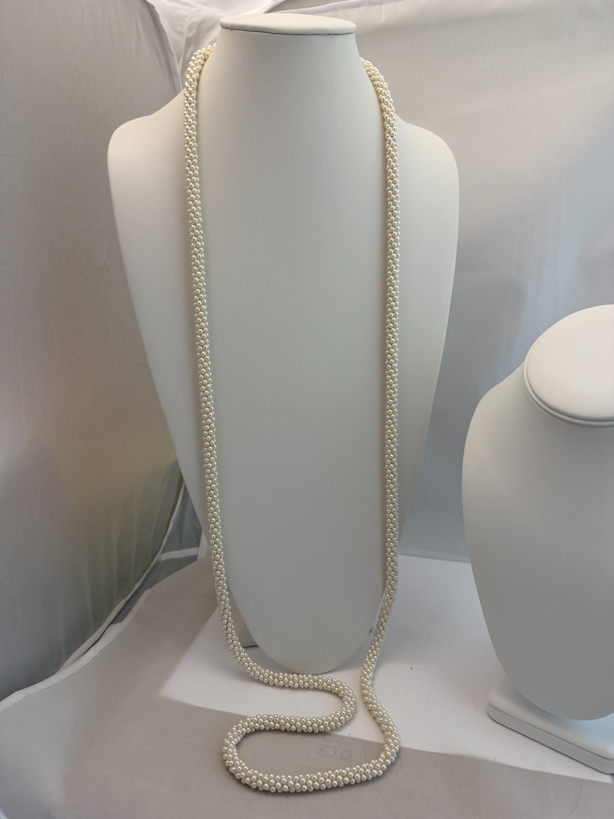Vintage Pearl Rope Necklace Woven Torsade Cluster Retro Long Bridal Evening