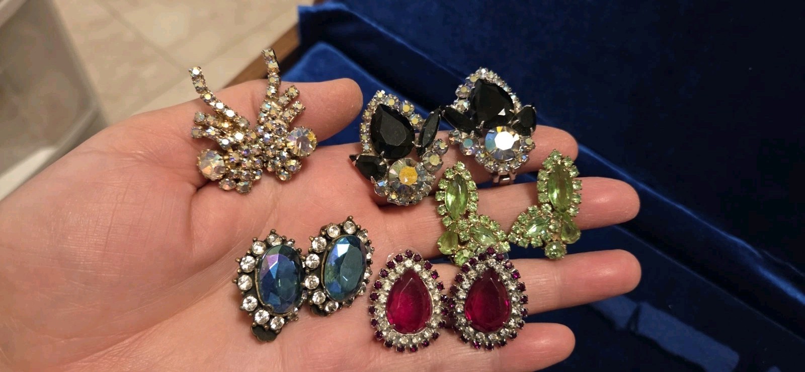 Vintage Rhinestone Earrings Lot Of 27. 12 Signed Monet Weiss Hobe Trifari Kramer