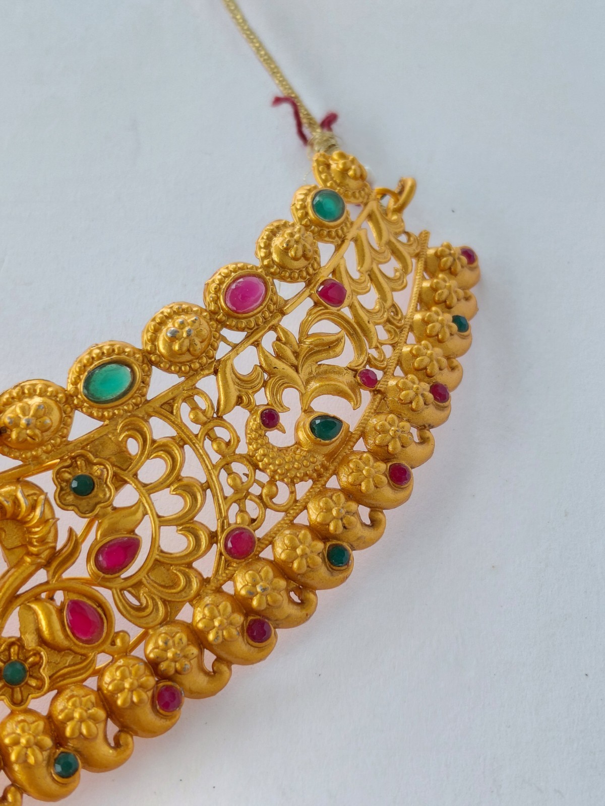 Vintage Necklace Indian Kundan Bridal Gold Tone Multicolor Stones Pearls Choker