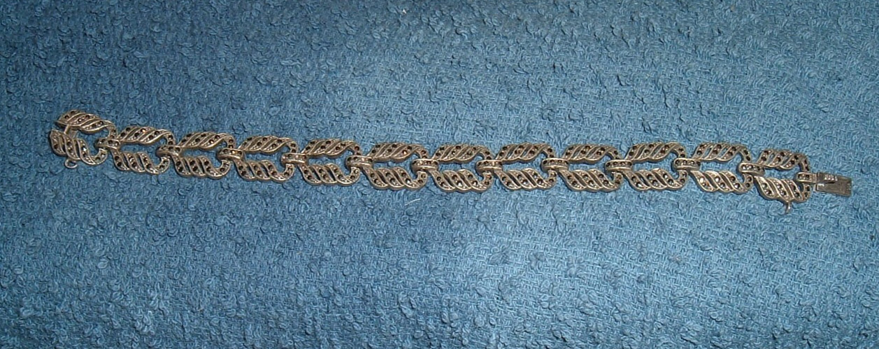 VINTAGE 800 FINE STERLING MARCASITE 6.5″ LINK BRACELET 12MM WIDE 21.7 GRAMS