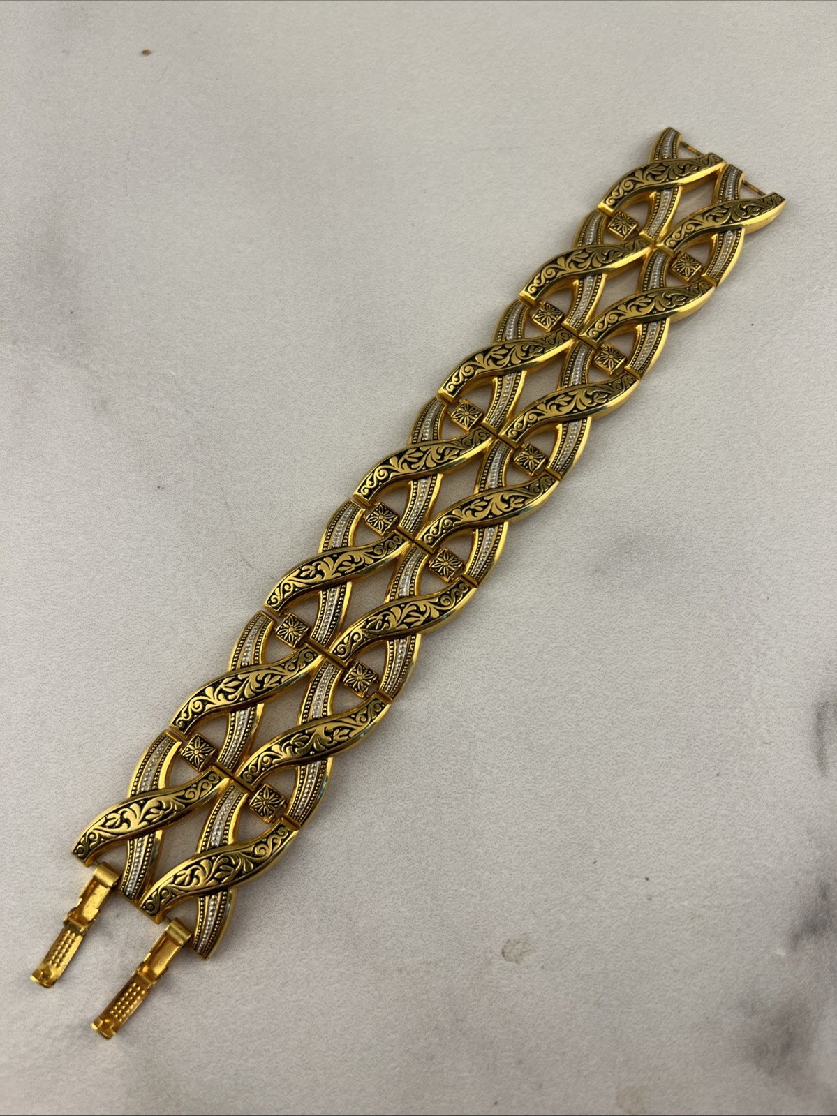 Vintage Gold Tone Chain Link Cuff Bracelet Signed