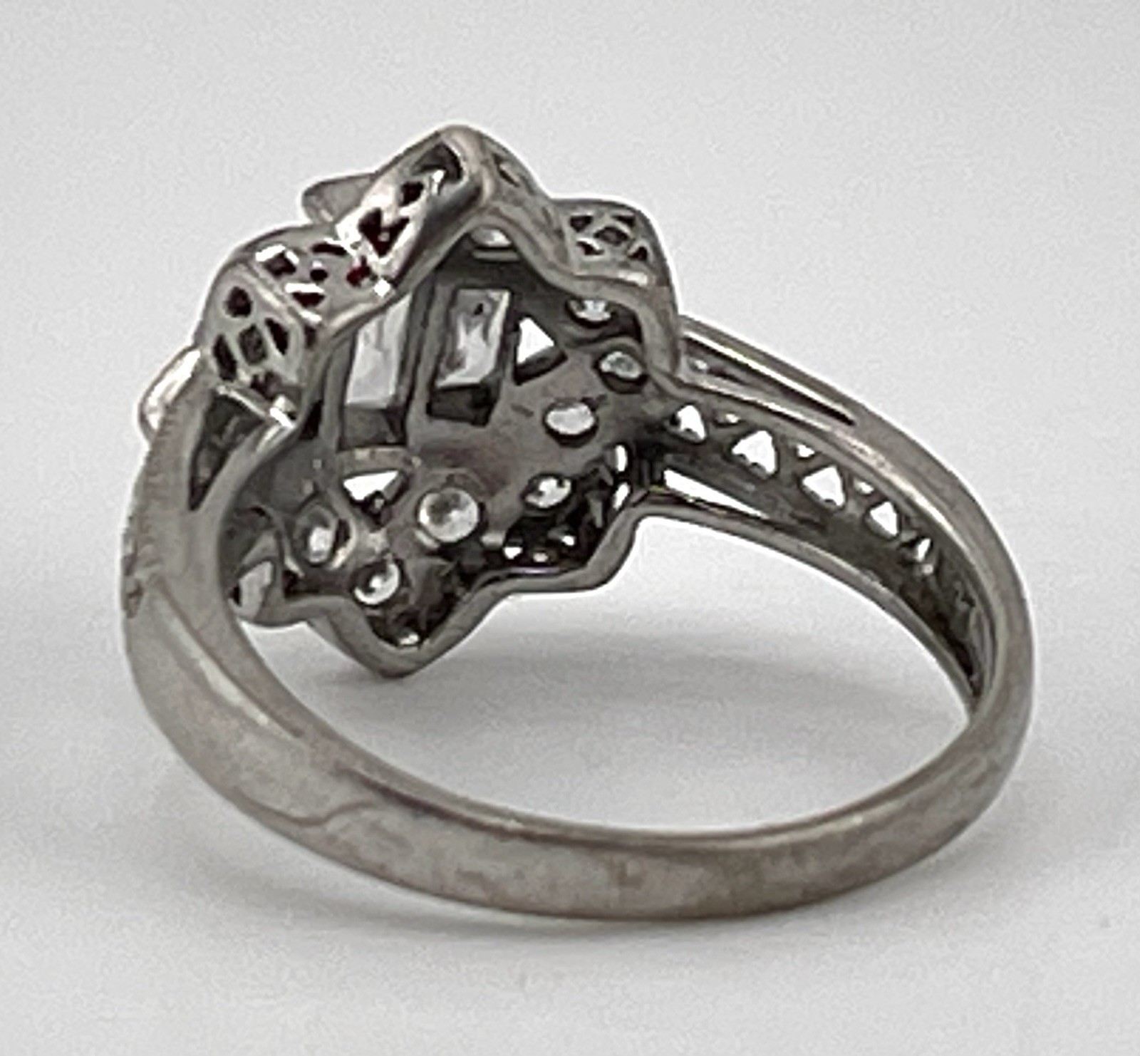 MEDA Sterling COCKTAIL RING w/Baguette & Other CZ In Filigree Setting Size 7.5