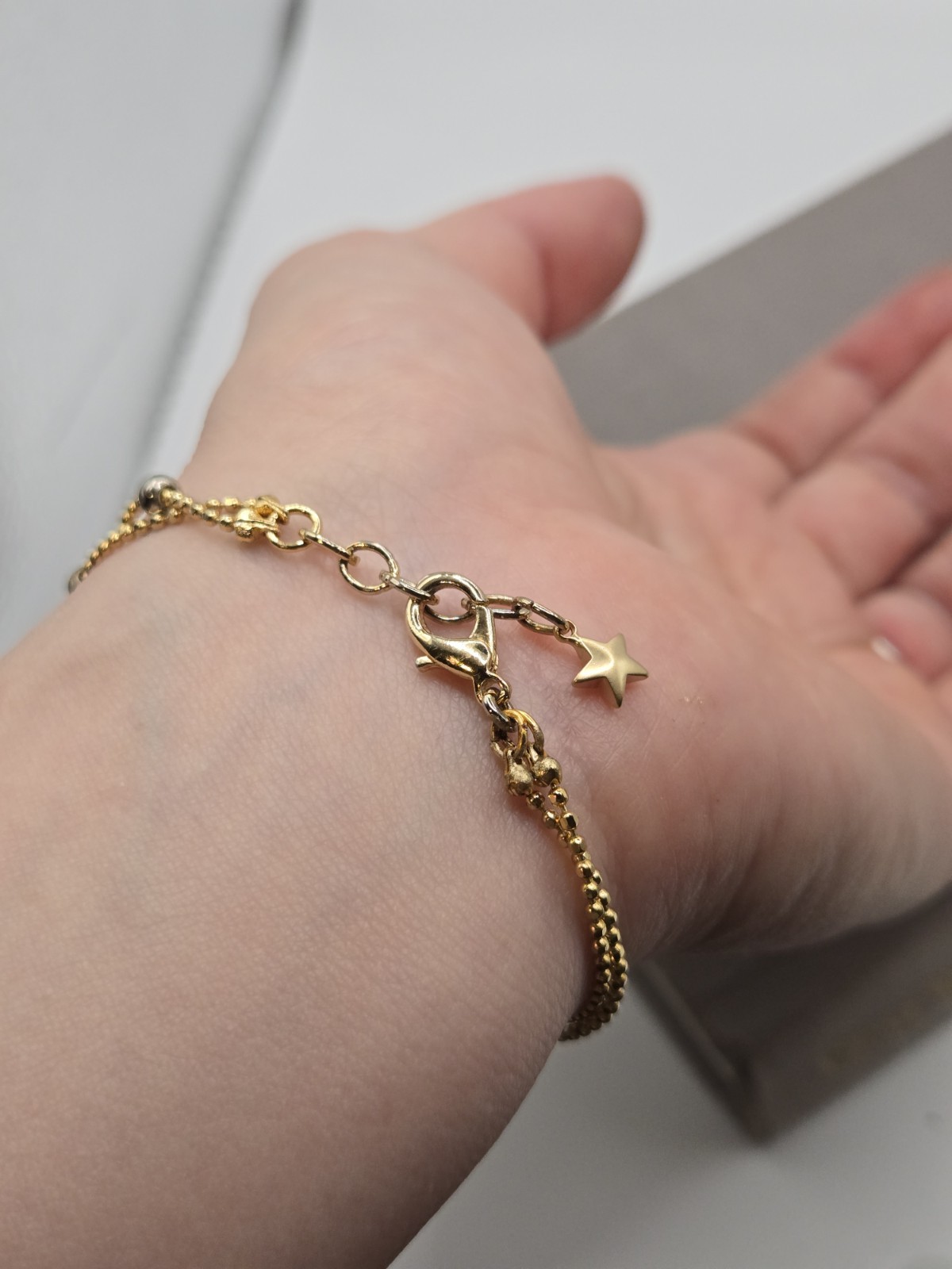 Gold Ball Chain Bracelet Vintage Dainty Delicate 7.25-7.75″ Star Charm Celestial