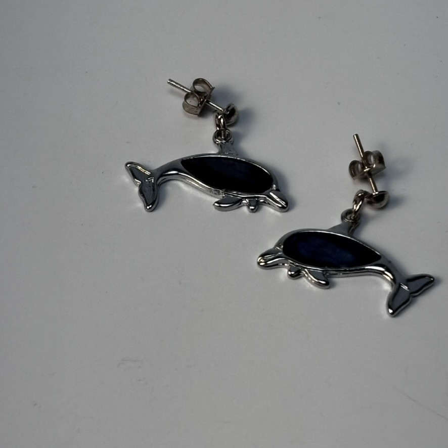 Vintage Mother of Pearl Earrings Dolphins Y2K Kidcore