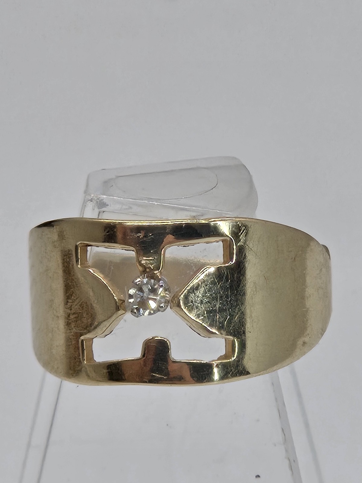 Vintage 14K Yellow Gold & Diamond Baby Ring Size 2.5 Initial X Signet Band 1.6g