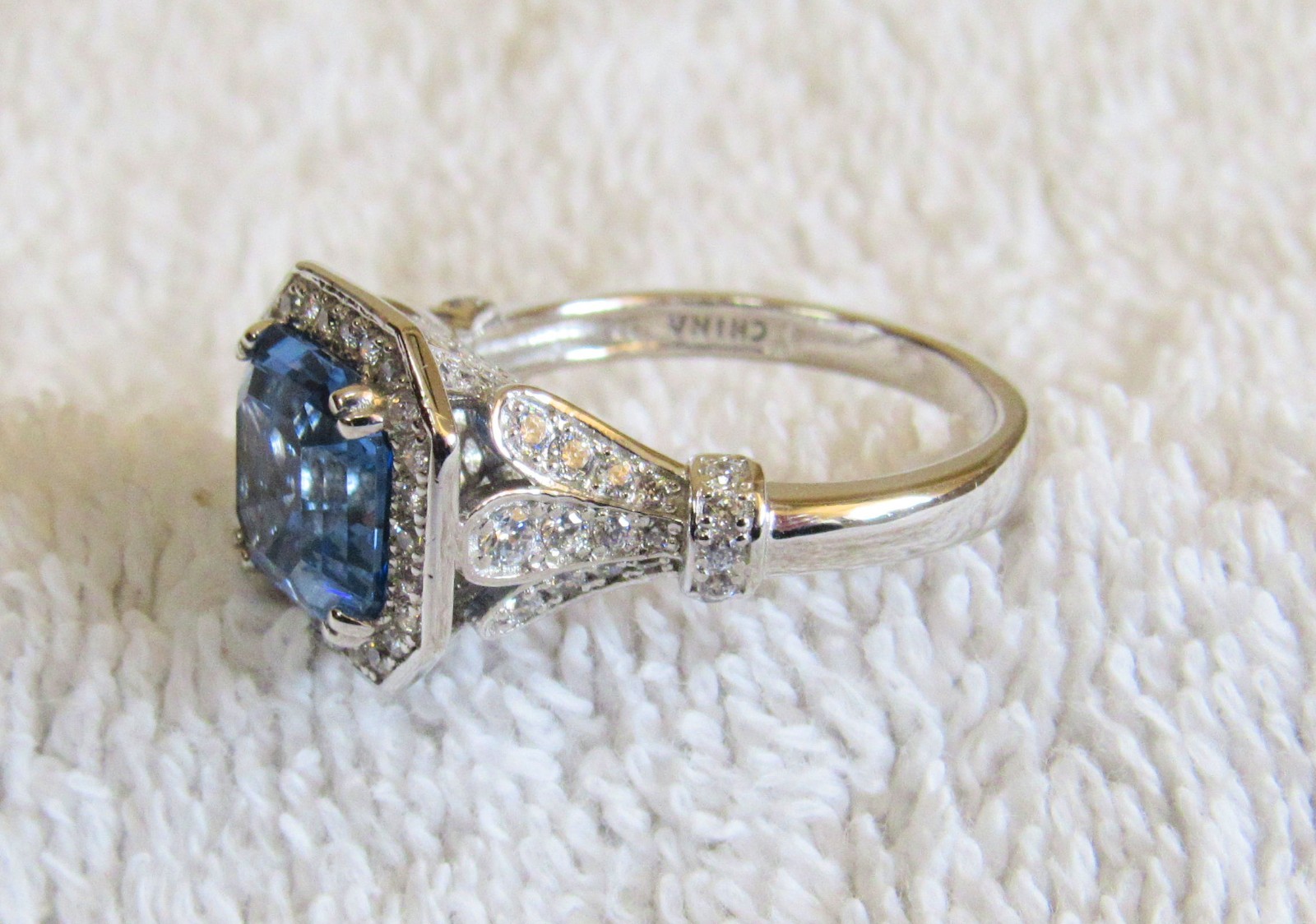 Sterling Silver & Faceted Blue Stone & Cubic Zirconia Matching Pendant & Ring