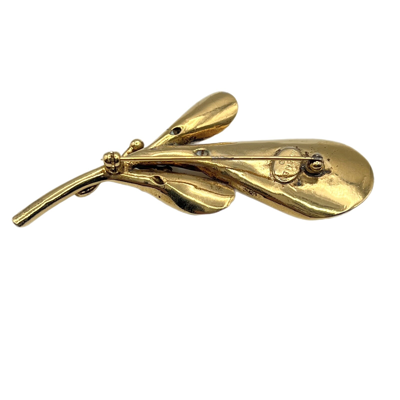 Vintage Anne Klein Calla Lily Brooch Elongated Pearl Gold Tone Flower Pin 3″