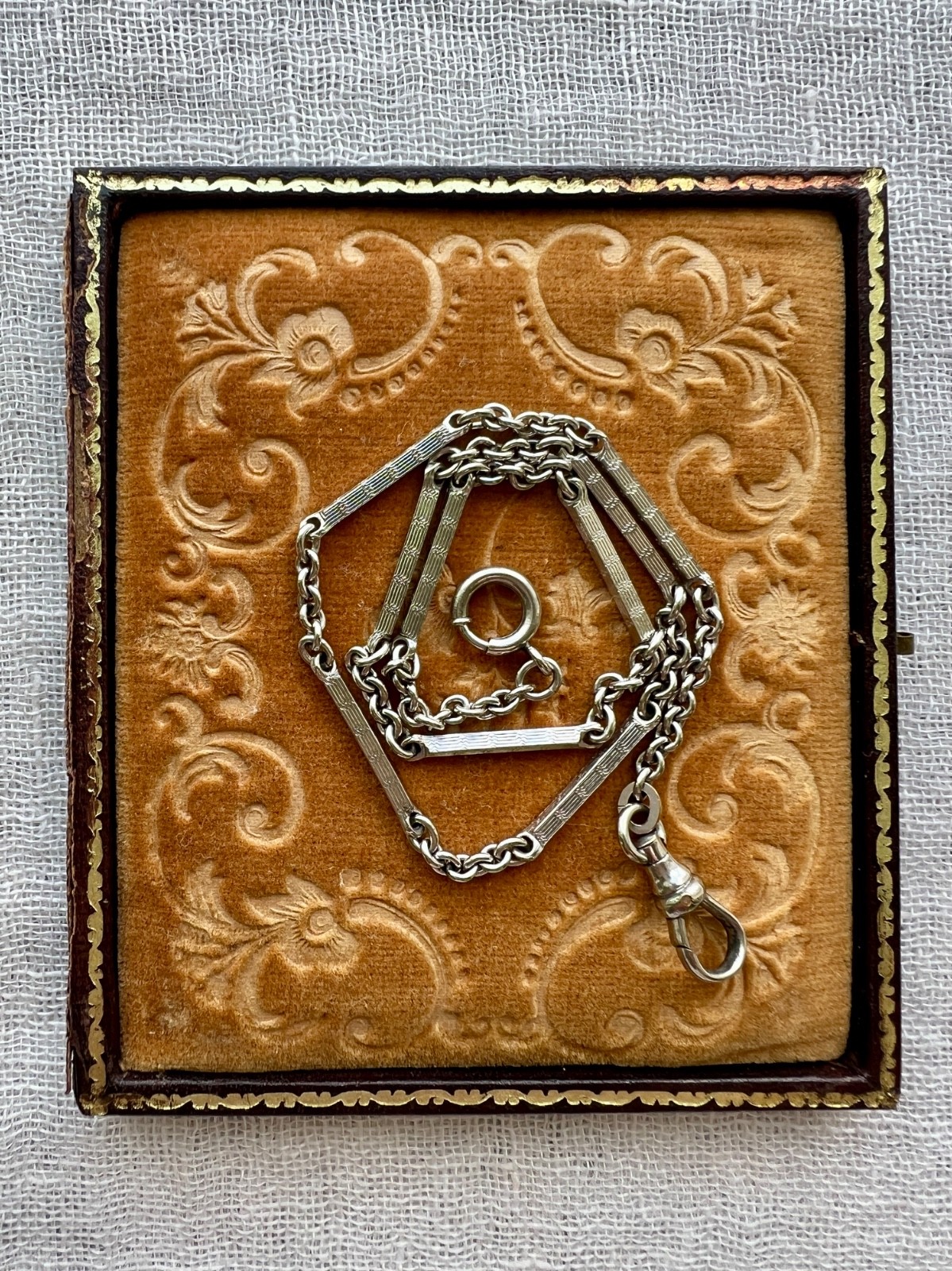 Vintage Mid Century 1/40 RGP White Gold Tone Watch Chain Bar Link Dog Clip 13.75