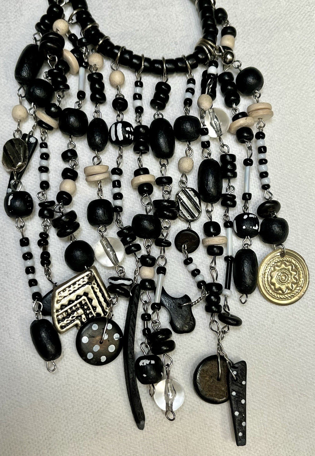 Lot 3 Vintage Estate Necklaces Ethnic Tribal African Statement Black Brown White