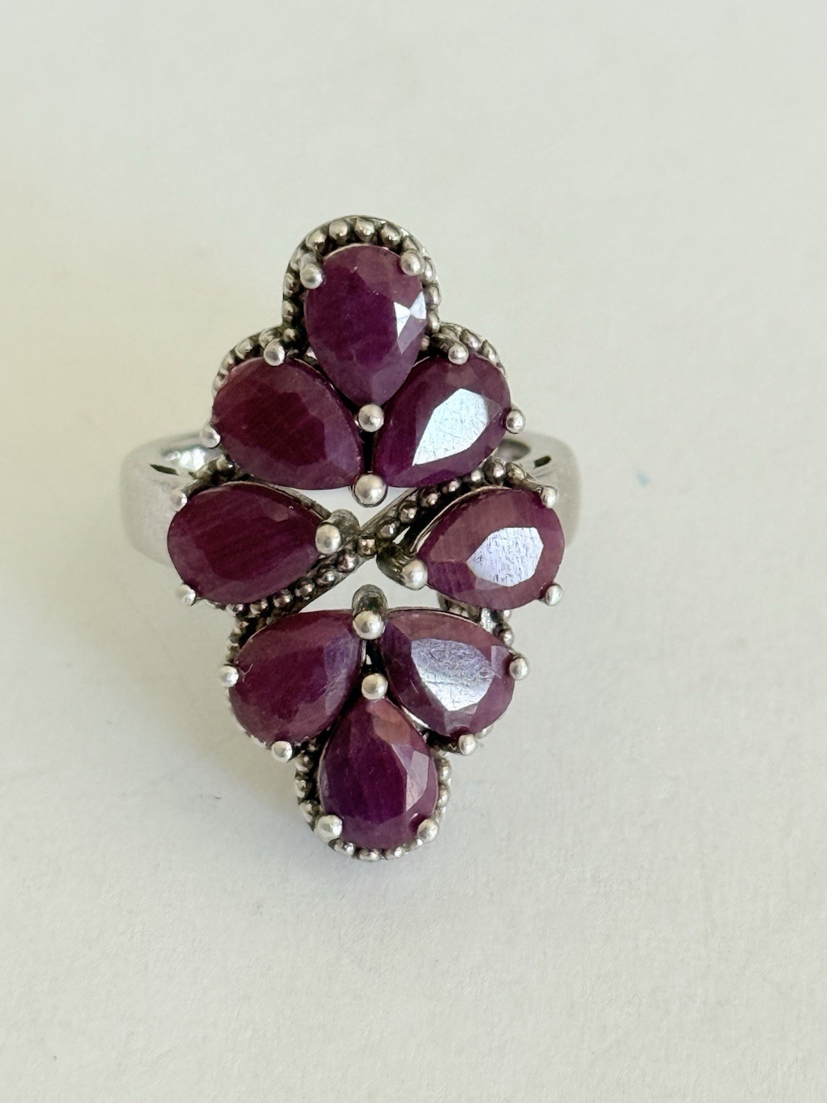 Vintage Designer Sterling Silver 925 Ruby Cluster Cocktail Ring Size 6