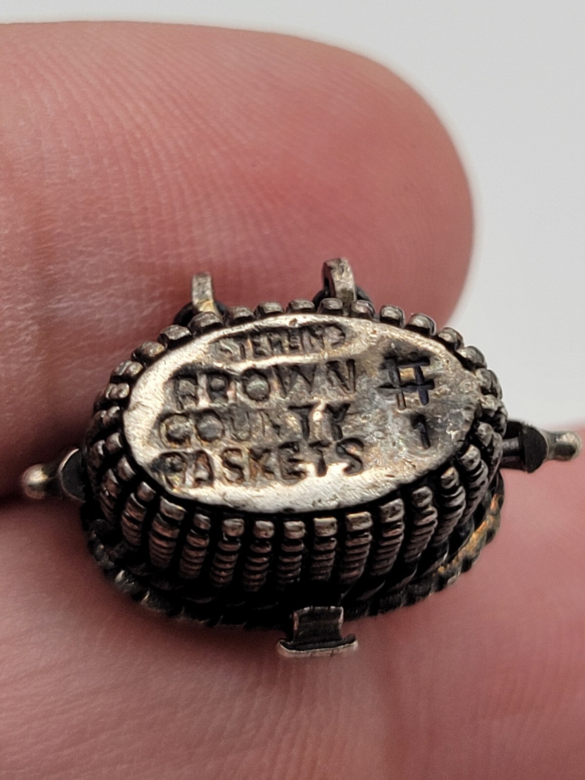 Brown County Basket Sterling Silver Dangle Basket Locket Charm Brooch Pin Signed