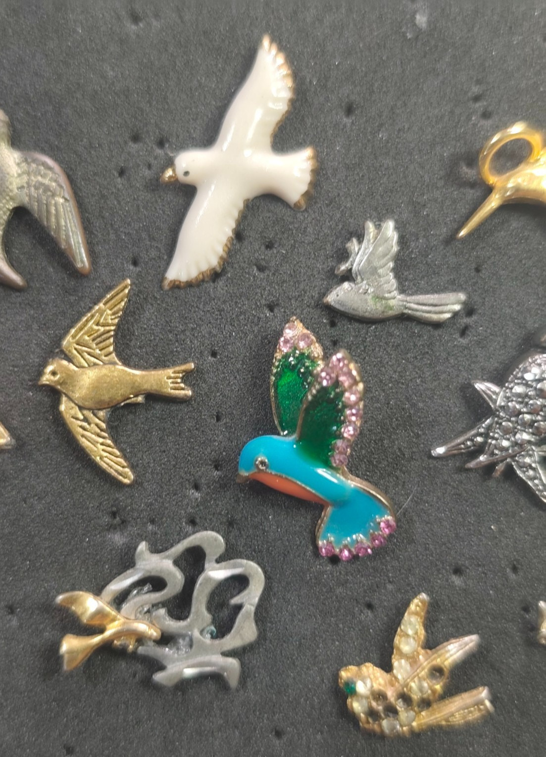 Vintage Bird Brooch Pin Lot 17 Hummingbird Dove Swallow Owl Rhinestone Enamel