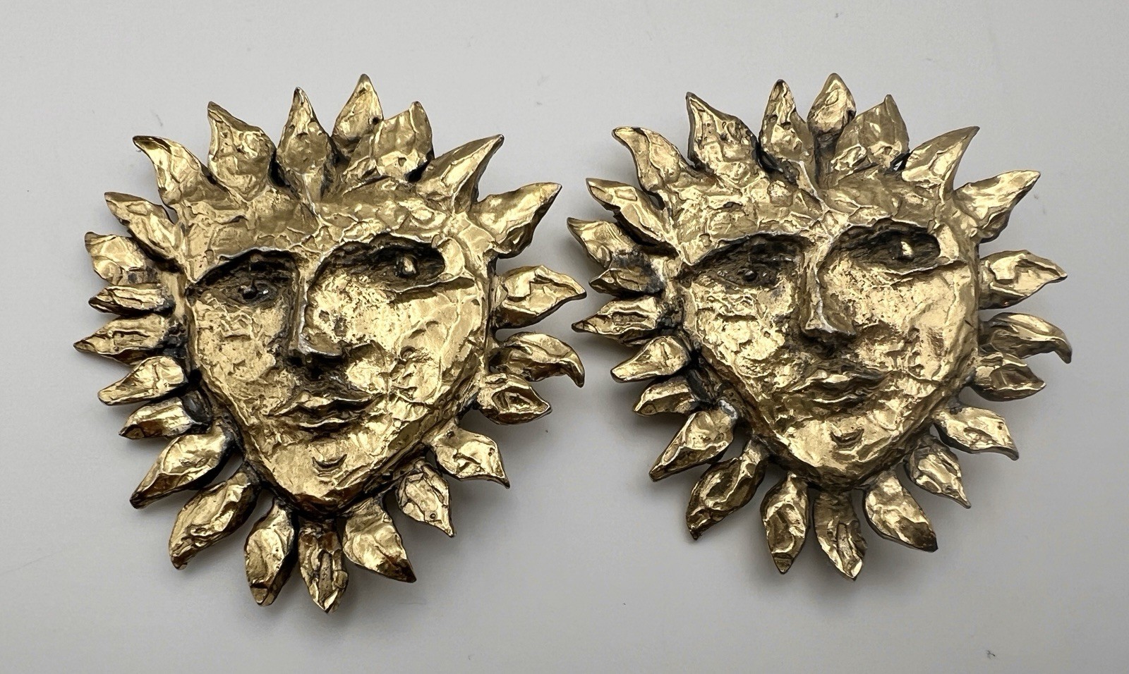 Vintage Yves Saint Laurent YSL Paris Robert Goossens Golden Sun Face Earrings