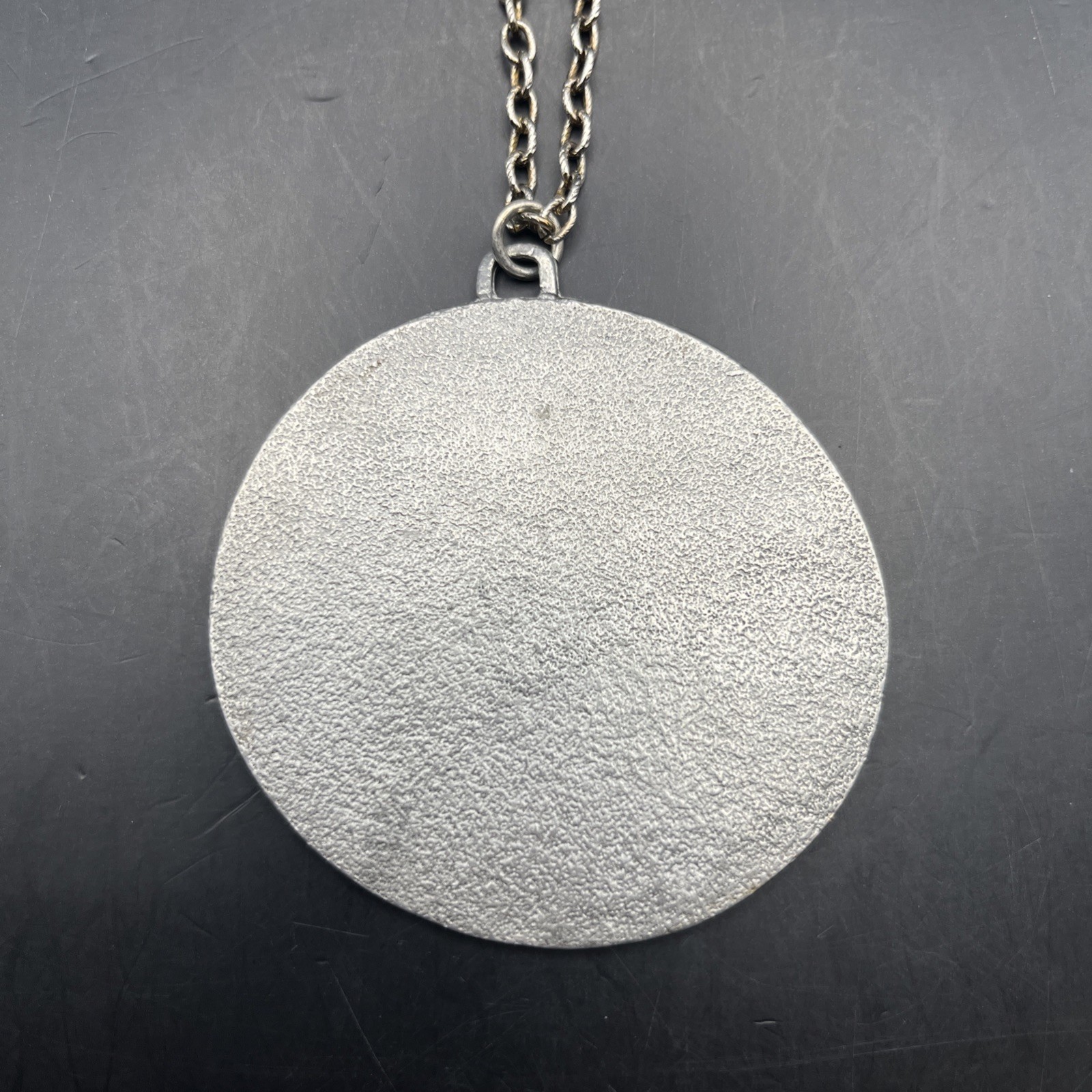 Rabbit Pendant Necklace Silver Tone Large Round Mimbres ? Vintage