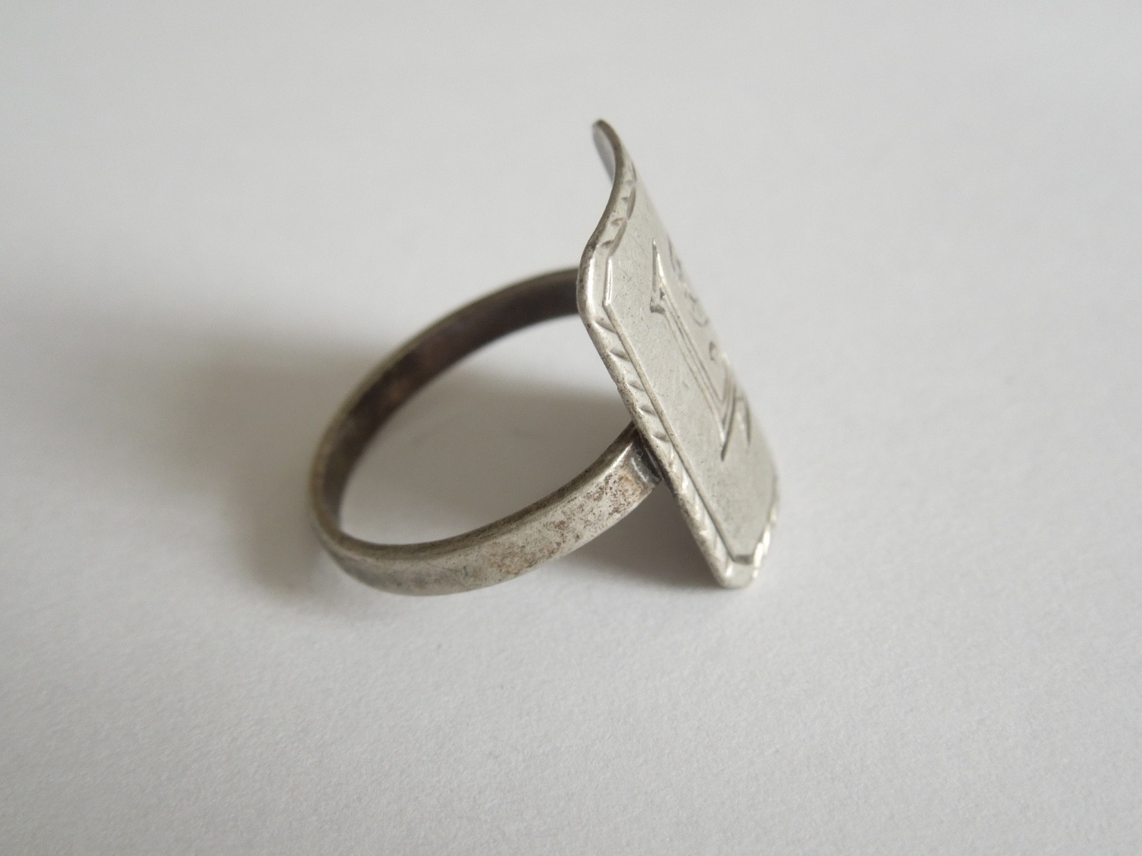Antique Ring 800 Silver Signet Ring Monogram Initials LS 3.3 G/Size 54