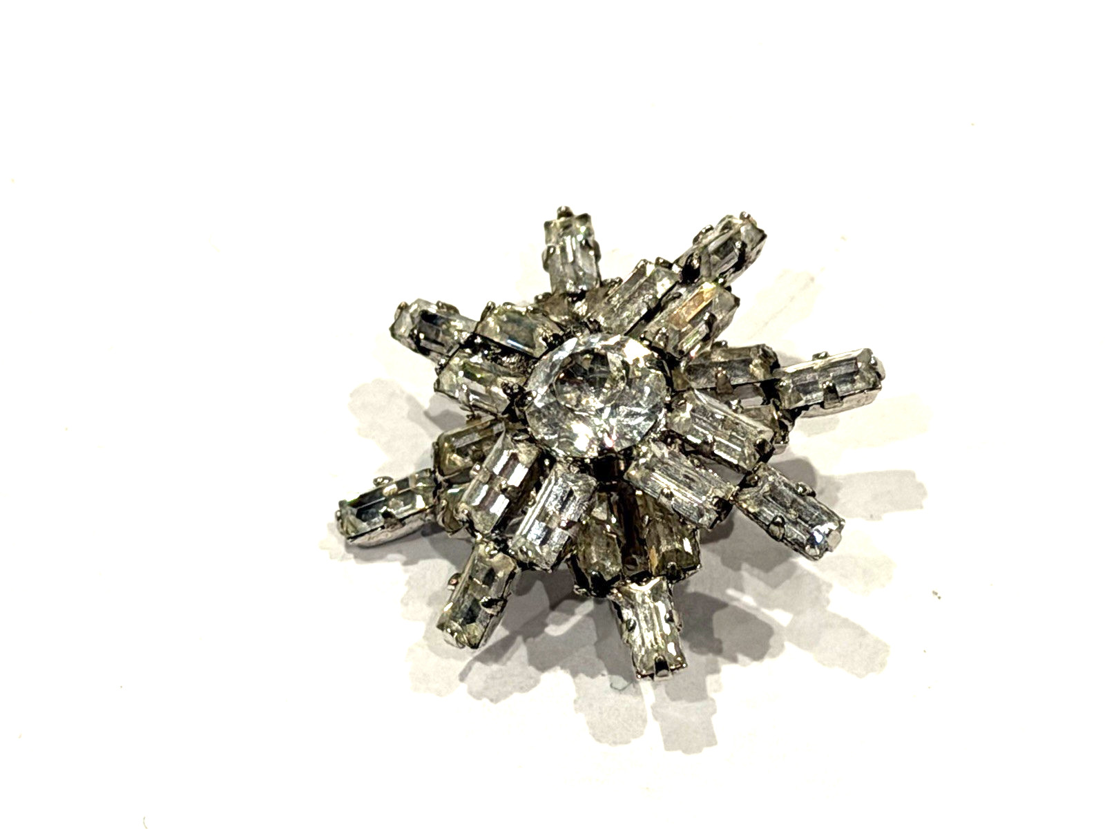 ART DECO AUSTRIA SILVER CRYSTAL RHINESTONE STAR BROOCH CLIP ON EARRINGS SET LOT