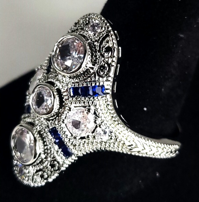 Vintage Art Deco Style Filigree Cubic Zircon Lab Created Engagement Wedding Ring